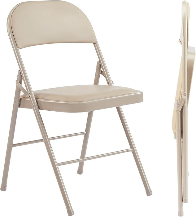 Sybels Folding Chairs Padded 2 Pack - Metal Indoor Outdoor Portable Foldable Chair for Party, Kitchen，Kahki