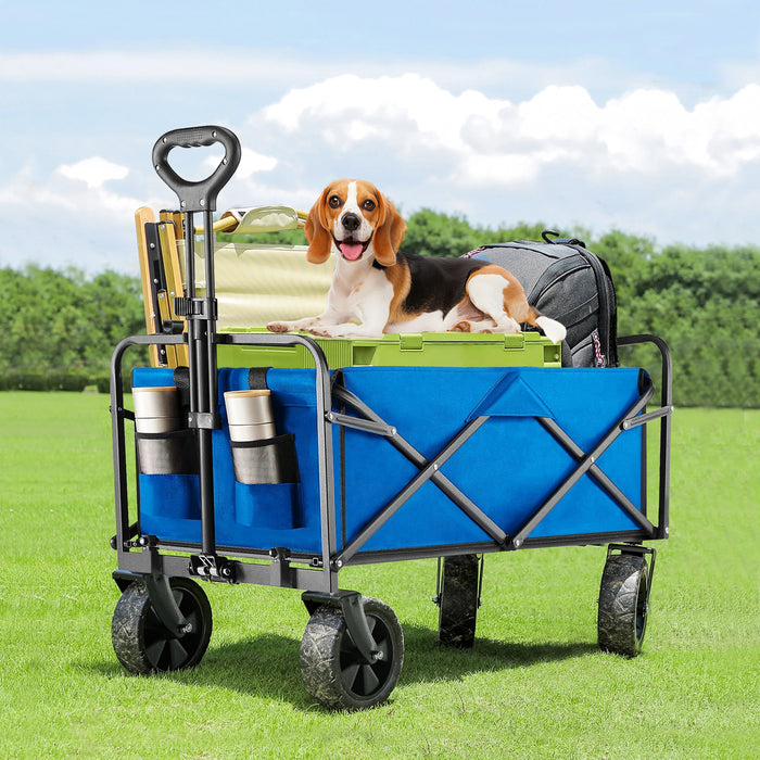 TINKLE WELL All-Terrain Foldable Wagon Cart with Heavy-Duty Wheels, Large Capacity Portable Utility Wagon for Beach, Sand, and Gardening, Featuring Drink Holders
