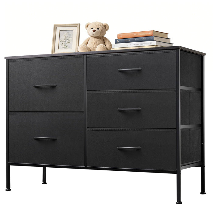 Bigleap 5-Drawer Fabric Dresser, Wide Storage Organizer Dresser for Bedroom, Living Room & Closet,Black