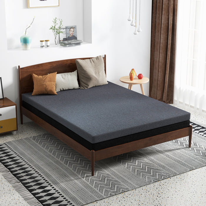 2 in 1 Full Mattress, 6 Inch Gel Memory Foam Mattress with Cover, Pressure Relief and Pain Ease, Medium Firmness, Gray Mattress topper in a box, Made in USA