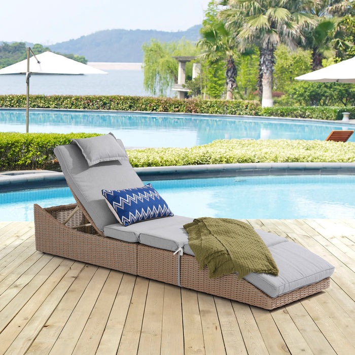 Pre-Assembled Outdoor PE Wicker Chaise Lounge, Waterprrof Patio Folding Lounge Chairs, Outside Poolside Lounger, Rattan Recliners with Adjustable Backrest for Garden, Poolside, Balcony - 1 Pack