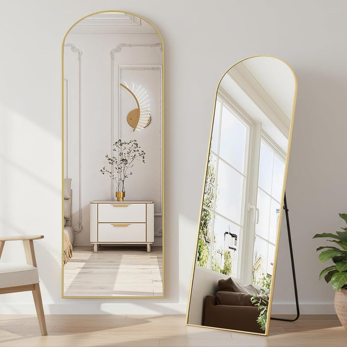Simenmax Arched Full Length Mirror, 56x15 Inch Arched Standing Mirror with Nano Glass Aluminum Frame for Bedroom, Living Room, Gym,Gold