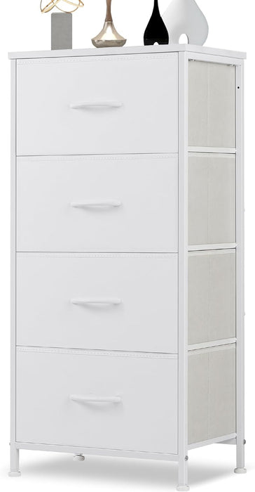 Bigleap 4 Drawer Dresser, Tall Chest Of Drawers Nightstand Storage Tower Storage Dresser Fabric Dresser With Wood Top for Living Room, Bedroom, Hallway, Nursery, White