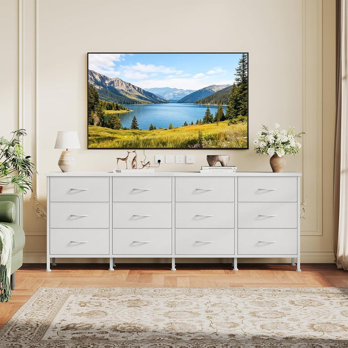 Bigleap 12-Drawer Dresser TV Stand – Entertainment Center for 80'' TV, Media Console, Large Storage Cabinet for Living Room Bedroom,White