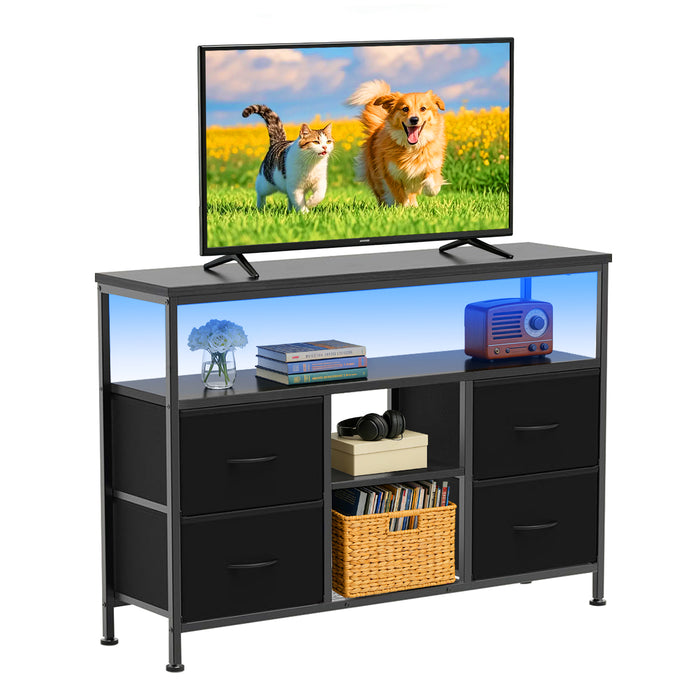 Bigleap Smart LED TV Stand with Charging Station & 4 Drawers – Fits 50 Inch TV, Adjustable Feet, Modern Media Console for Living Room & Bedroom, Black