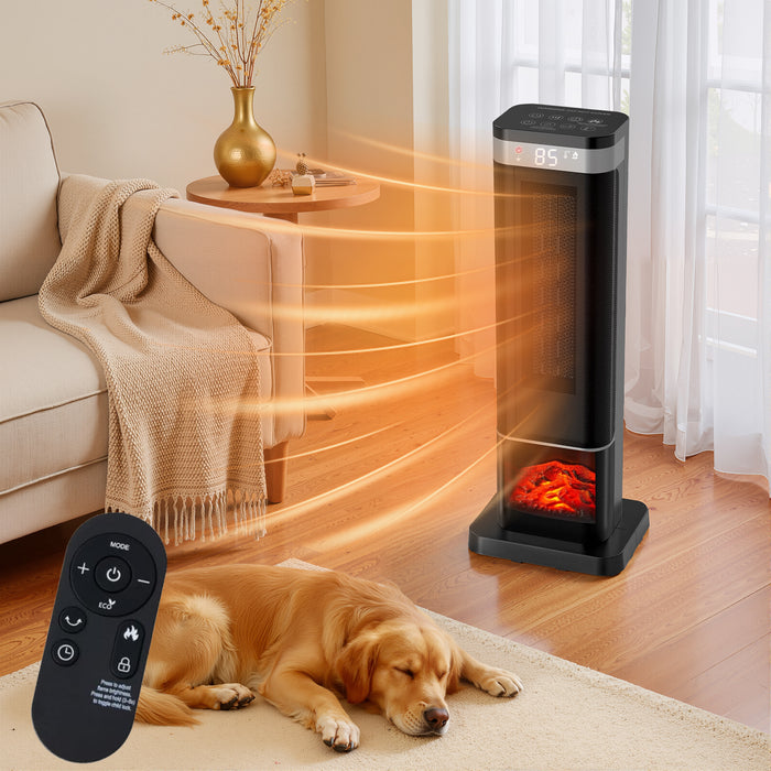 Beddle Indoor Space Heater with Remote & Thermostat, 23 inch Portable Heater with 3/7Light Modes, 60°/70° Oscillation, 12H Timer, Up to 99°F, Tip-Over Protection