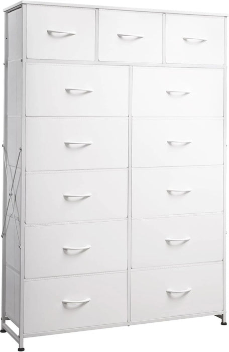 Bigleap 13-Drawer Fabric Dresser with Wood Top & Steel Frame – Sturdy Storage Cabinet for Bedroom, Living Room, Home Office,White