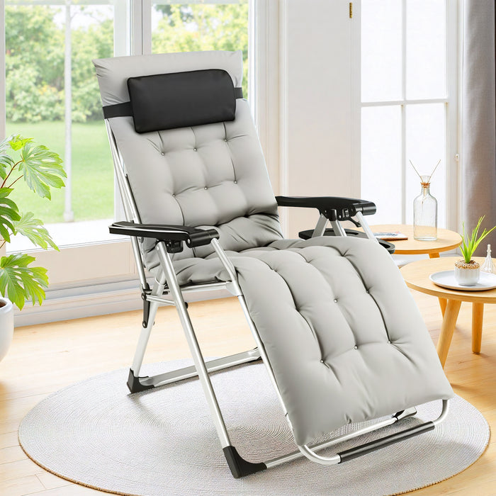 Bigleap Zero Gravity Chair, Reclining Camping Lounge Chair for Indoor, Reclining Patio Chairs with Cup Holder Trays and Removable Cushion, Folding Recliner for Outdoor, Grey