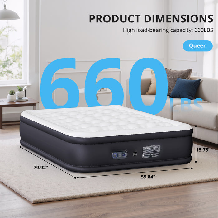 TINKLE WELL Twin/Queen Size Air Mattress with Built-in High Capacity Pump, 16"/18“/22” Extra Tall Raised Airbed, Non-Slip Bottom Design, Supports 660 lbs, Inflatable Mattress for Home, Camping and Travel