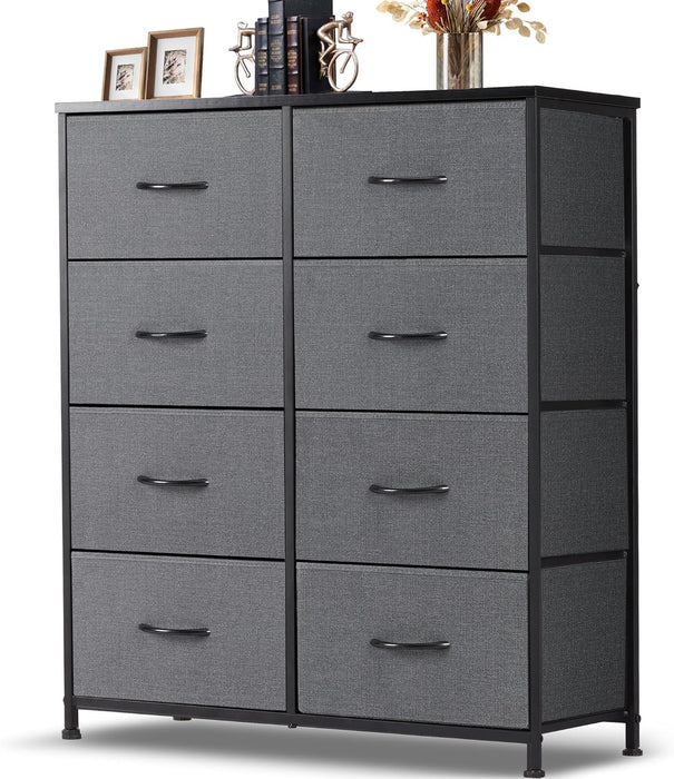 Bigleap 8 Drawer Dresser, Tall Chest Of Drawers Nightstand Storage Tower Storage Dresser Fabric Dresser With Wood Top for Living Room, Bedroom, Hallway, Nursery, Grey
