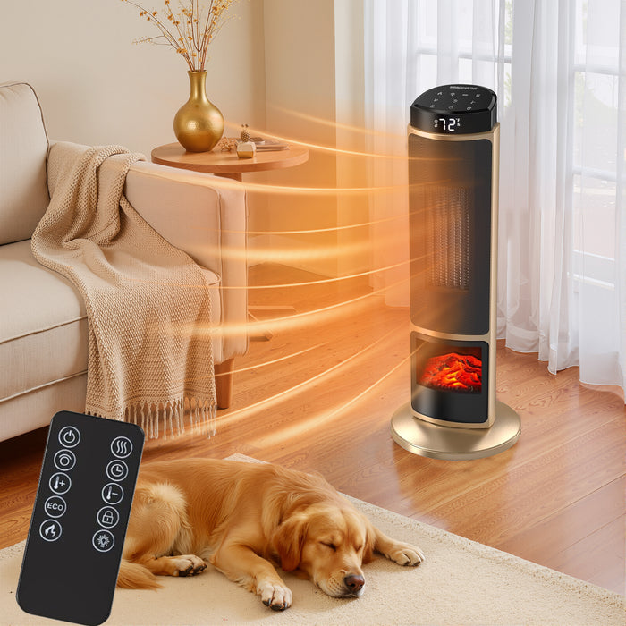 Beddle Indoor Space Heater with Remote & Thermostat, 23 inch Portable Heater with 3/7Light Modes, 60°/70° Oscillation, 12H Timer, Up to 99°F, Tip-Over Protection