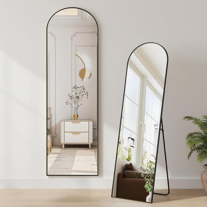 Simenmax Arched Full Length Mirror, 56x15 Inch Arched Standing Mirror with Nano Glass Aluminum Frame for Bedroom, Living Room, Gym,Black