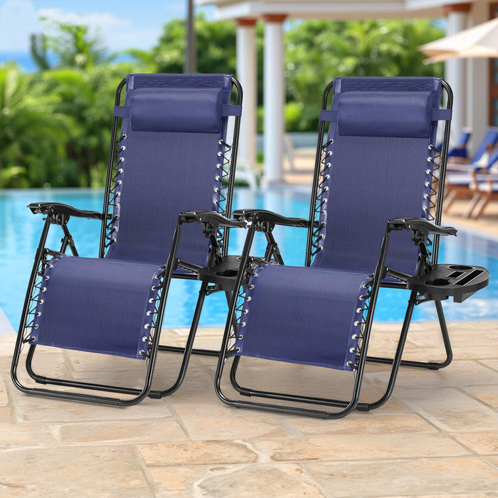 Beddle Zero Gravity Chair Outdoor Lounge Chair, Set of 2 Portable Recliner Beach Camping Patio Outdoor Folding Lounge Chair with Cup Holder Trays
