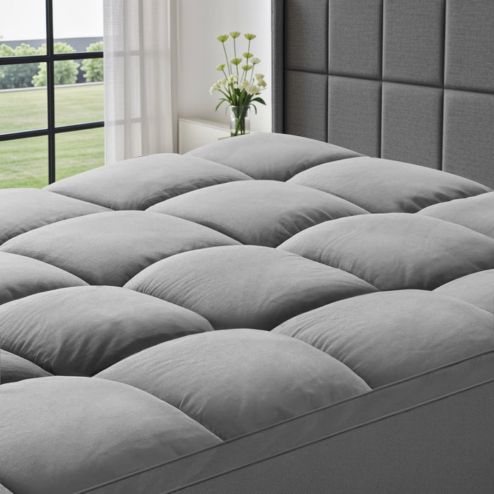 Queen Size Mattress Pad, Extra Thick Mattress Pad/Topper 8-21" Deep Pocket Soft Down, Fill Mattress Protector Pillow Top Mattress Cover(Gray)