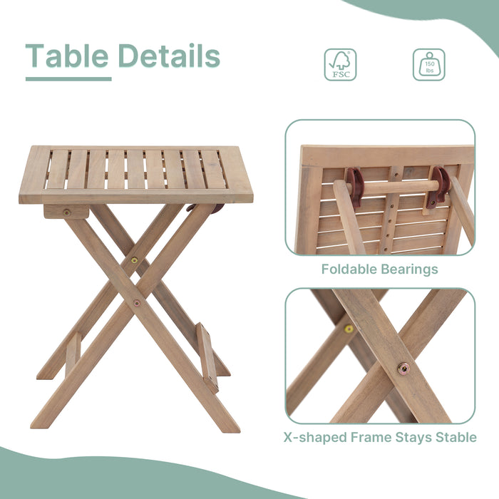 Patio Furniture Set, 3 Piece Acacia Wood Bistro Table and Chairs Set of 2 Outdoor Bistro Patio Set Folding Patio Chairs and Square Table for Balcony, Porch, Garden