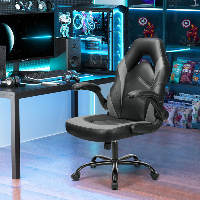 Simenmax Gaming Chair, Ergonomic Office Leather Racing Chair with Flip-up Armrest, Black Blue