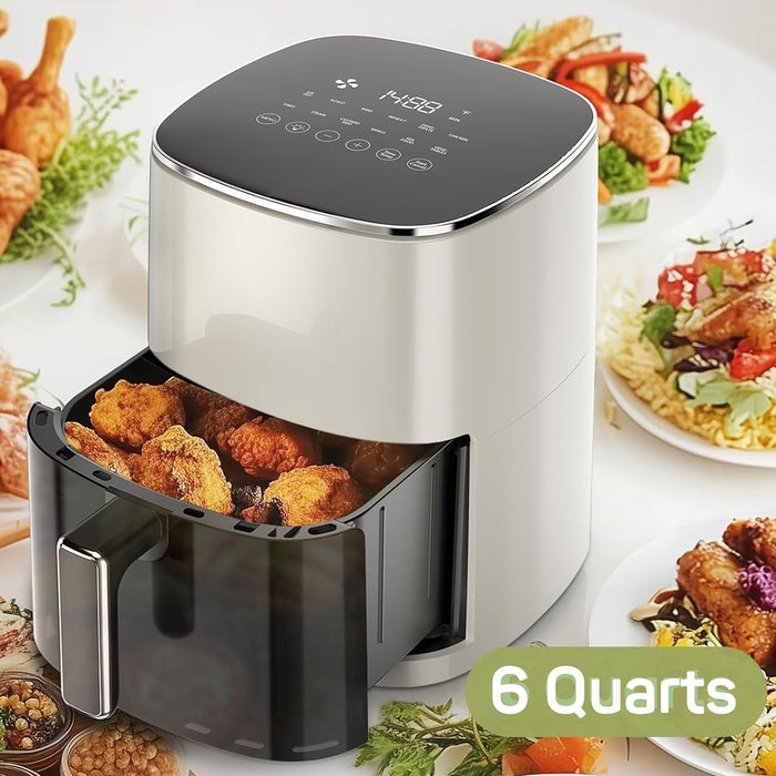 Simenmax Air Fryer, 6-Quart with Viewing Window, 12-in-1 Functions - Air Fry, Roast, Reheat, Dehydrate, Bake, Steam, and More, 400°F Max Temperature, Gray