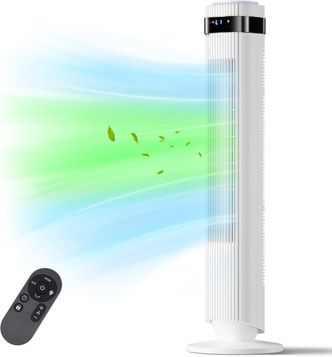 Simenmax Tower Fan, 36'' Bladeless Floor Fan with Remote, 12H Timer, 5 Speeds & 4 Modes, 28dB Quiet Standing Fan for Bedroom, Home, and Office,White