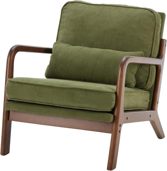 Simenmax Mid Century Modern Accent Chair, Lounge Chair with Cushion, Solid Wood Chair with Arms, Reading Chair for Living Room, Bedroom,Green