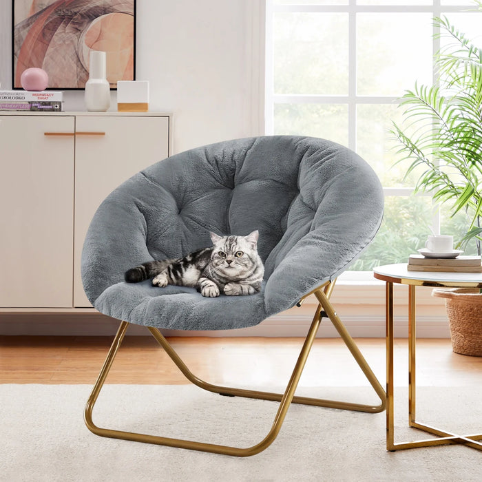 Beddle Saucer Chair for Adults Faux Fur Folding Bedroom Chairs