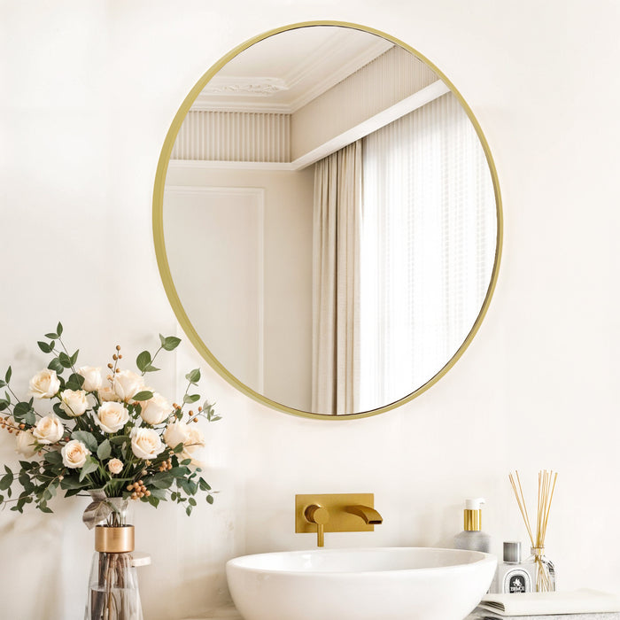 Simenmax 28'' Round Wall Mirror, High-Definition Bathroom Mirrors, Circle Mirror for Vanity, Entryway, Bedroom, Black