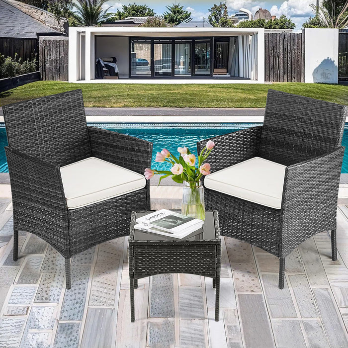 Simenmax Patio Furniture Set 3 Pieces, Outdoor Wicker Furniture with Coffee Table, Modern Rattan Patio Chairs Conversation Sets with Sofa for Garden, Terrace, Porch, Balconies, Lawns, Black