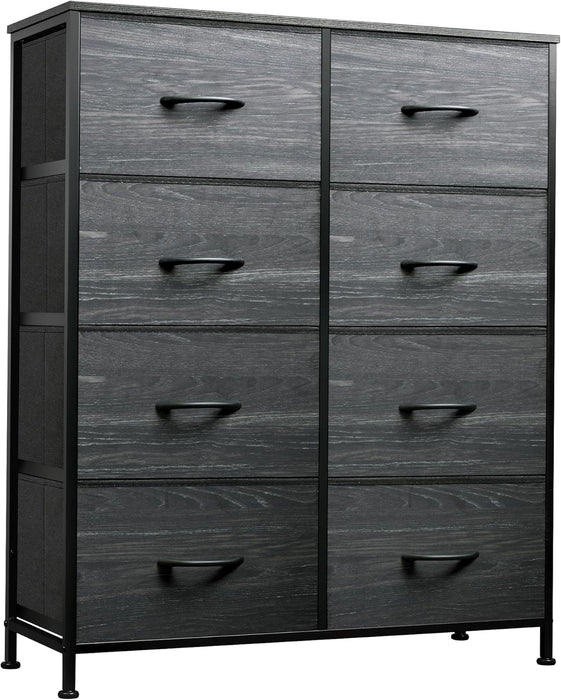 Simenmax 8 Drawer Dresser for Bedroom Fabric Dresser Chest of Closets Storage Units Organizer Tower Wooden Top Shelf for Bedroom, Hallway, Entryway, Closet,Black Wood