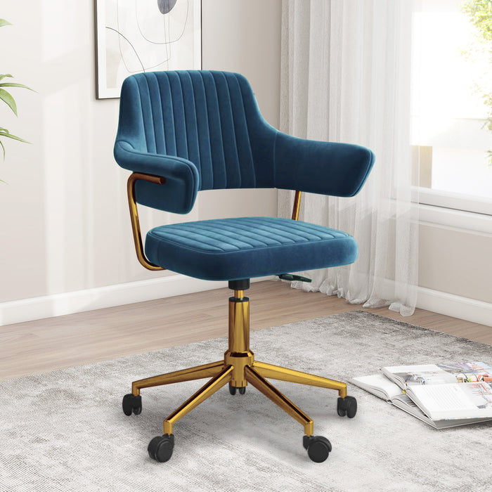 Office Desk Chair, Modern Cute Rolling Vanity Swivel Task Chairs with Wheels, Comfortable Back Seat for Home, Bedrooms, Office, Study, Student, Adults, Make-up, Dressing Room,Dark Blue