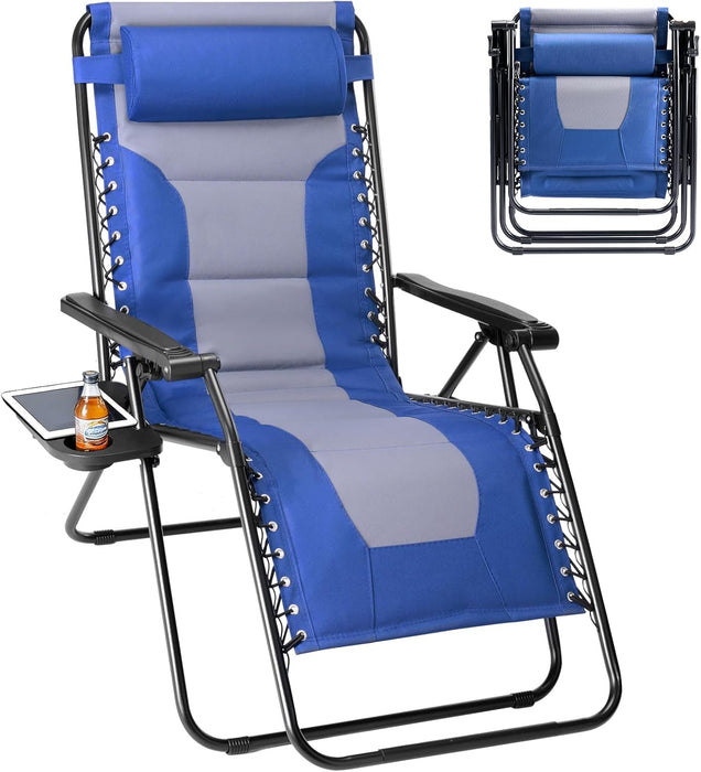 Simenmax Zero Gravity Chairs, 400 lbs Heavy Duty Foldable Patio Recliner with Adjustable Pillow & Cup Holder, Oversized Outdoor Lounge Chair for Backyard Camping Lawn, Blue-Gray