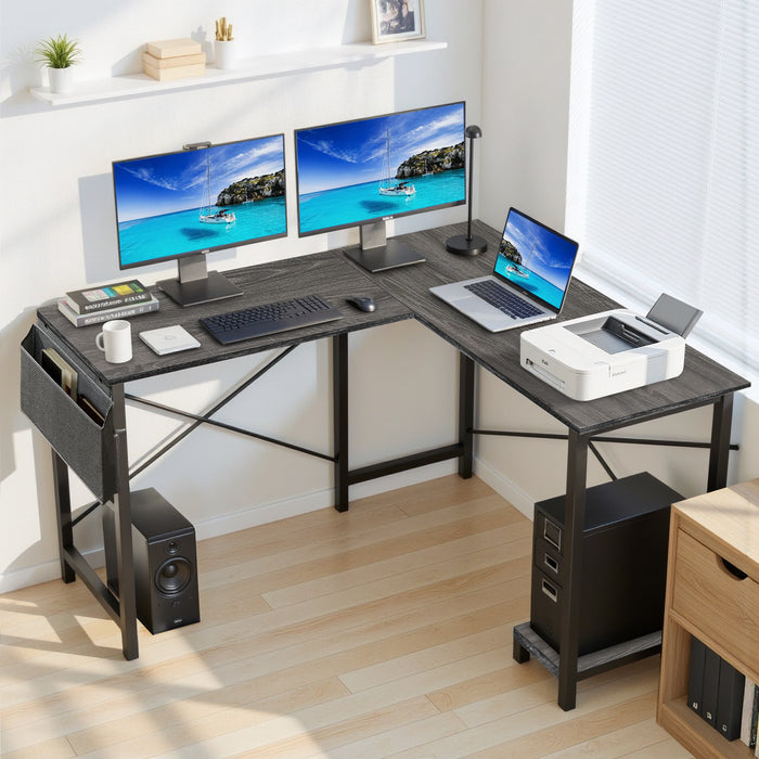 TINKLE WELL 50-inch L-Shaped Computer Desks, Corner Gaming Table with Wooden Desktop, Reversible Design, CPU Stand and Side Bag for Home Office, Study