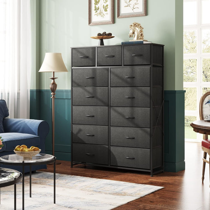 Bigleap 13-Drawer Fabric Dresser with Wood Top & Steel Frame – Sturdy Storage Cabinet for Bedroom, Living Room, Home Office,Black