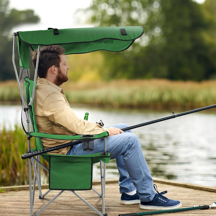 Simenmax Oversized Camping Chair with Sun Canopy - Portable Folding Outdoor Chair with Cup Holders, Side Pocket & Carry Bag, Supports 300 lbs, Green