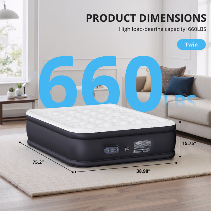 TINKLE WELL Twin/Queen Size Air Mattress with Built-in High Capacity Pump, 16"/18“/22” Extra Tall Raised Airbed, Non-Slip Bottom Design, Supports 660 lbs, Inflatable Mattress for Home, Camping and Travel