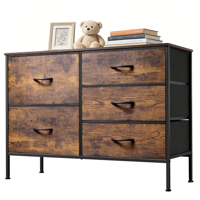 Bigleap 5-Drawer Fabric Dresser, Wide Storage Organizer Dresser for Bedroom, Living Room & Closet,Brown