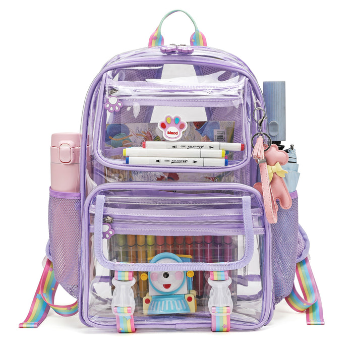 Clear Backpack Heavy Duty with Padded Straps, Side Pockets for Kids, Boys, Girls, School, Stadium Approved Events,Purple