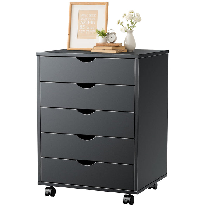 Simenmax 7 Drawer Chest Mobile Storage Cabinets Wooden Dresser with Wheels Room Organization Furniture for Office, Black