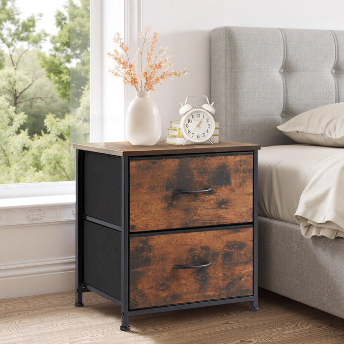 TINKLE WELL Small Nightstand Dresser with 2 Fabric Drawers, 20-Inch Tall Bedside Table for Bedroom, Closet, or Dorm Storage