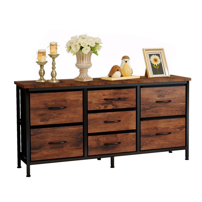 Simenmax 7-Drawer Fabric TV Stand & Storage Dresser – Versatile Media Console for Living Room, Bedroom, and Small Spaces, Brown