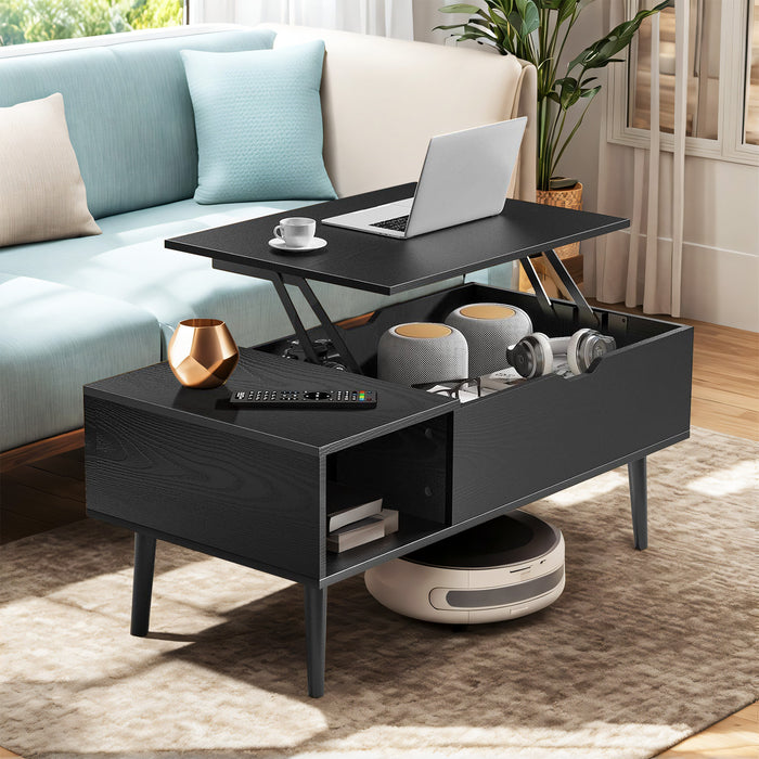 Bigleap Coffee Table, Lift Top Coffee Tables for Living Room, Small Modern Wooden Center Tables with Storage Shelf and Hidden Compartment-Black