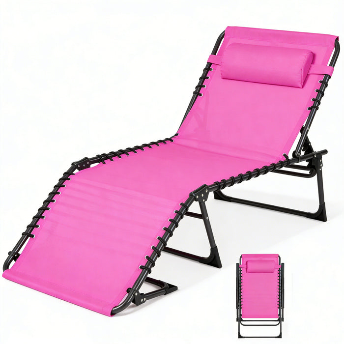 Simenmax Outdoor Folding Lounge Chair - Portable Recliner with Adjustable Backrest, 300lb Capacity, Stackable Design for Patio, Lawn, Beach - Dark Pink