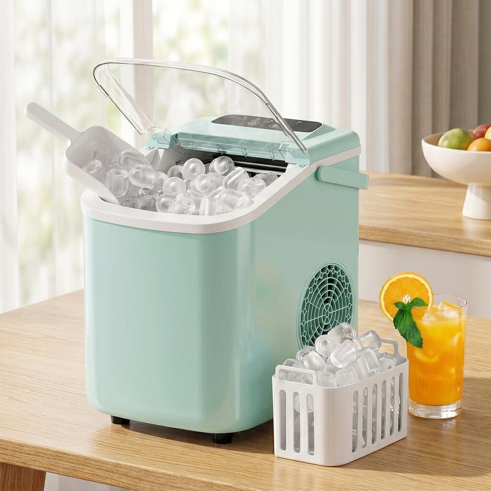 TINKLE WELL Ice Maker Machine, Countertop Portable Ice Maker with Handle, 26 lbs/Day Bullet Ice Cubes, Self-Cleaning Ice Machine with Basket and Scoop for Home, Party, RV, Camping