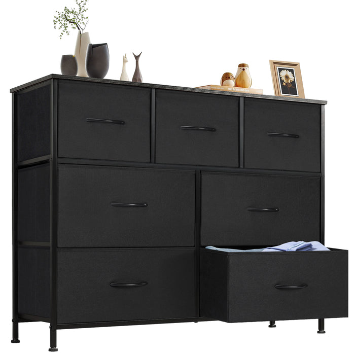 Bigleap 7 Drawer Dresser, Fabric Storage Tower Organizer with Wood Top and Steel Frame for Bedroom, Closet, Hallway, Entryway,Black