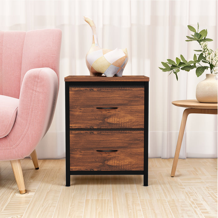 Nightstand Set of 2- Fabric Storage Tower with Wooden Top