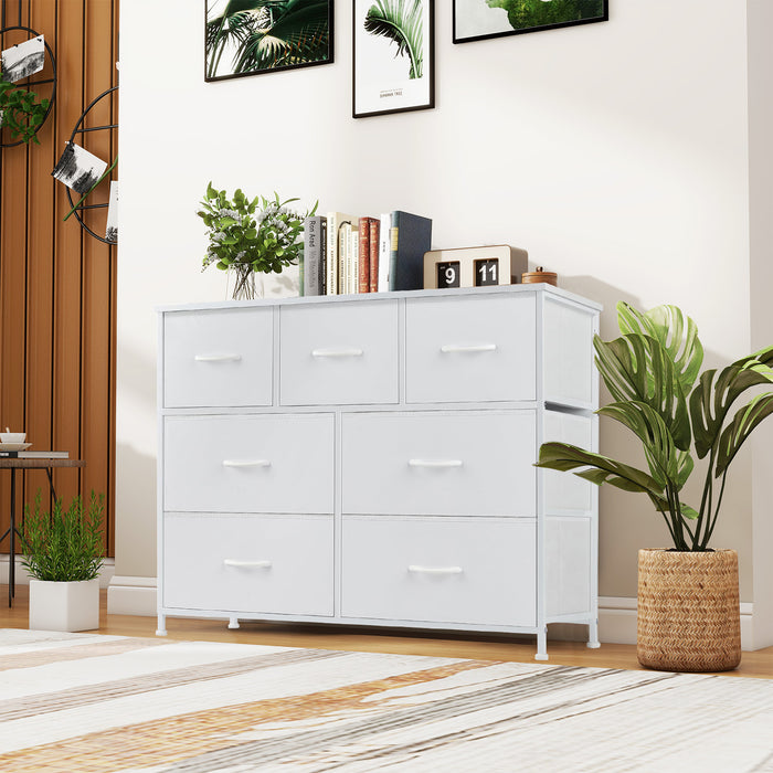 Wide 7 Drawer Fabric Dresser, Soft Storage Unit with Bins for Clothes, Toys, Linens, Fits Bedroom, Living Room, Hallway