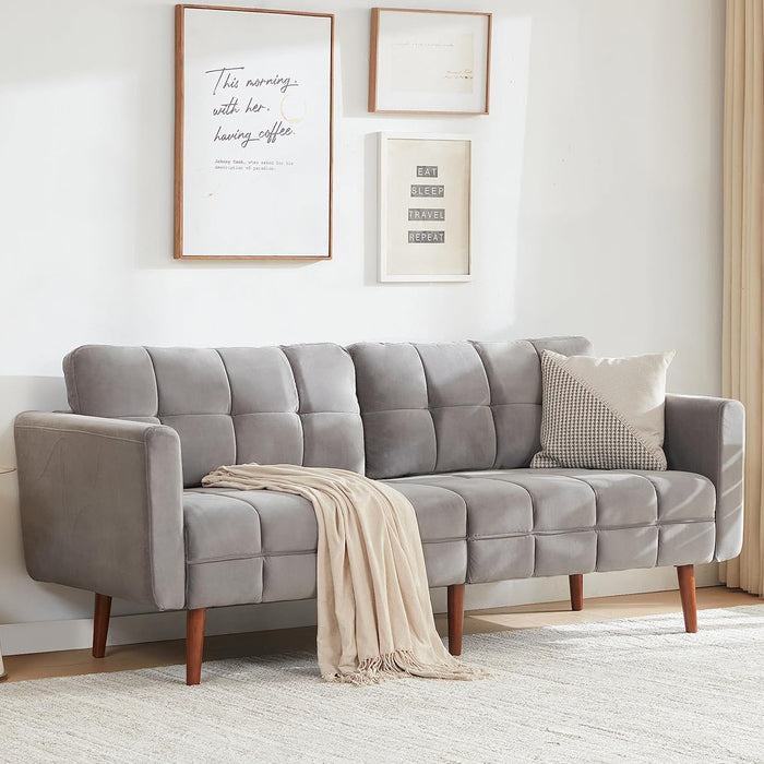 Modern Couch, 75.5’’W Loveseat Sofa for Living Room, Velvet Button Tufted Upholstered Love Seats for Bedroom and Office, Light Gray