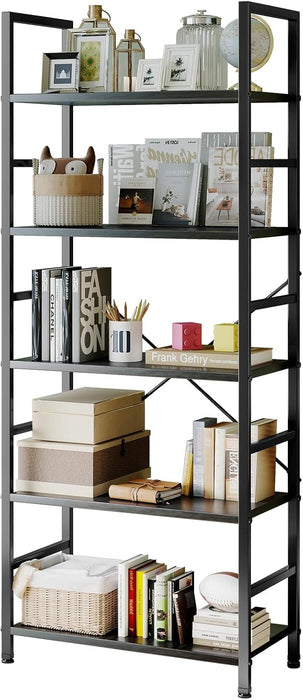 Sybels 5-Tier Industrial Bookshelf, Storage Bookcase Organizer for Home Office, Garage, Kitchen, for Books, CDs, Black