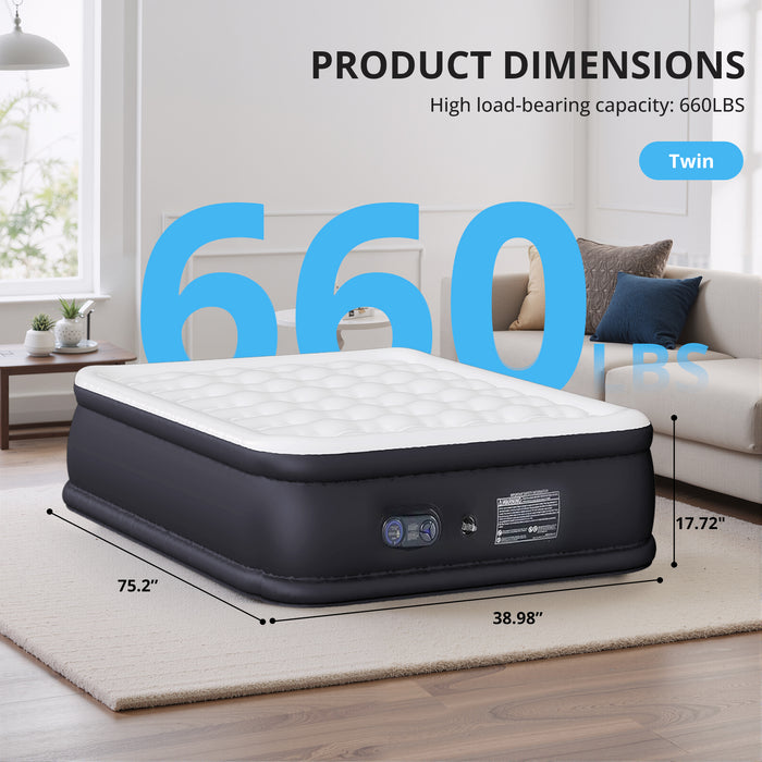 TINKLE WELL Twin/Queen Size Air Mattress with Built-in High Capacity Pump, 16"/18“/22” Extra Tall Raised Airbed, Non-Slip Bottom Design, Supports 660 lbs, Inflatable Mattress for Home, Camping and Travel