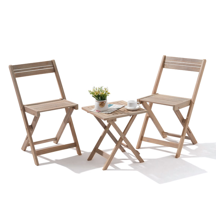 Patio Furniture Set, 3 Piece Acacia Wood Bistro Table and Chairs Set of 2 Outdoor Bistro Patio Set Folding Patio Chairs and Square Table for Balcony, Porch, Garden