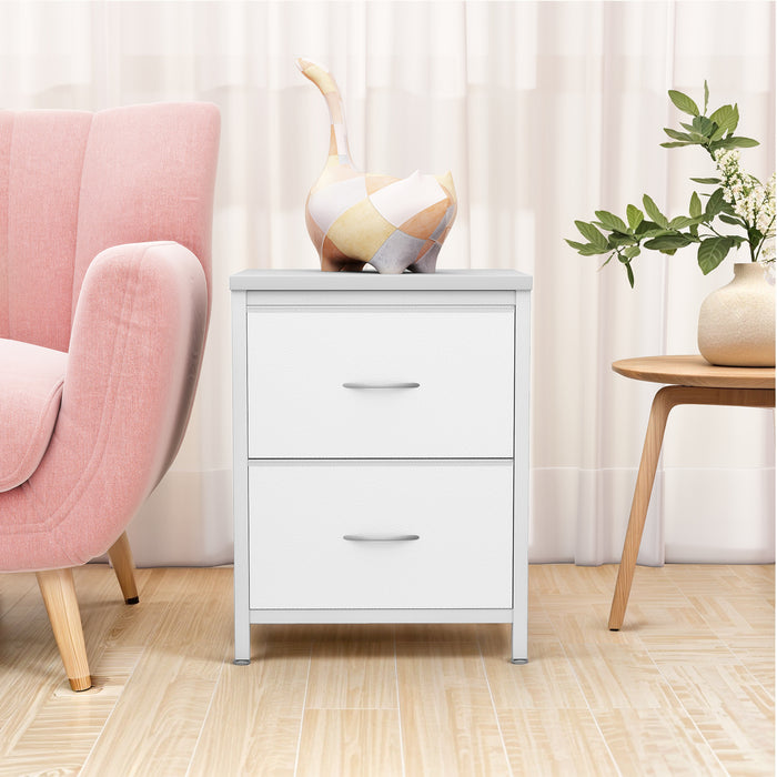Nightstand Set of 2- Fabric Storage Tower with Wooden Top
