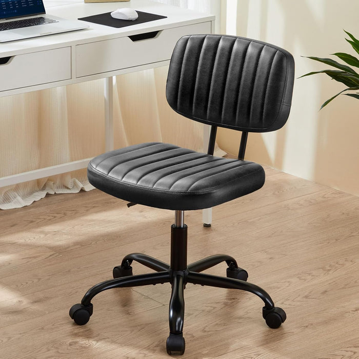 TINKLE WELL Armless Office Desk Chair with Wheels, Adjustable Height 360° Rolling Swivel Lumbar Support Low-Back Computer Chair, PU Leather